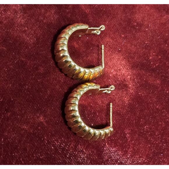 18K Solid Yellow Gold Omega Clip Back Post Hoop Earrings READ DESCRIPTION!! - Picture 10 of 16